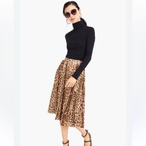 J.Crew Pleated Leopard Print Midi Skirt
